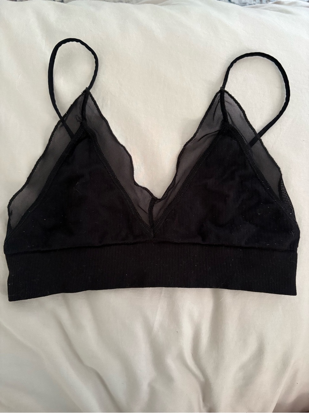 Free People Black Mesh V-Neck Triangle Bralette